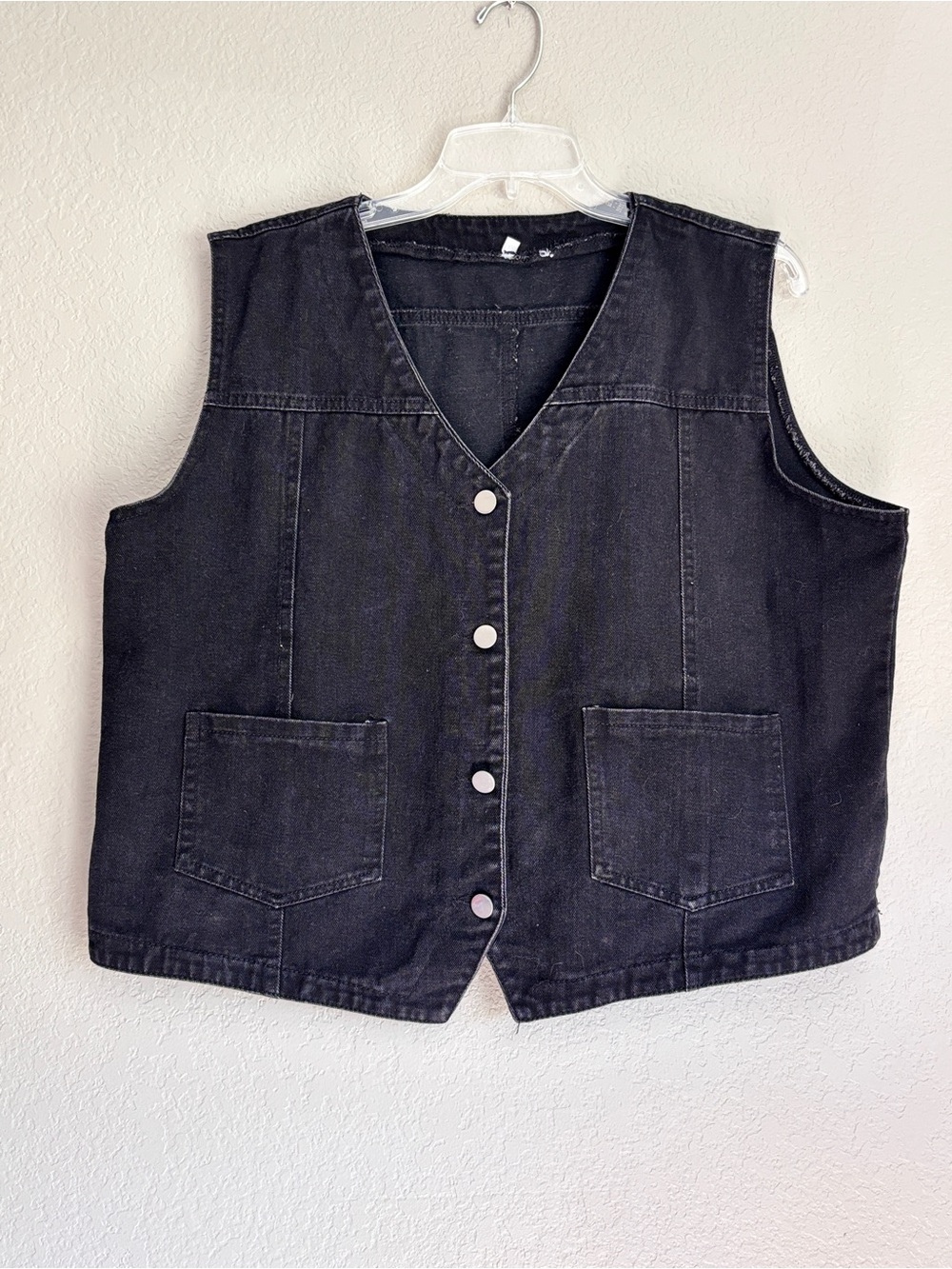 Black Denim Button-Front Women’s Vest XXL